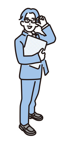 Businessman with glasses holding a clipboardのイラスト素材