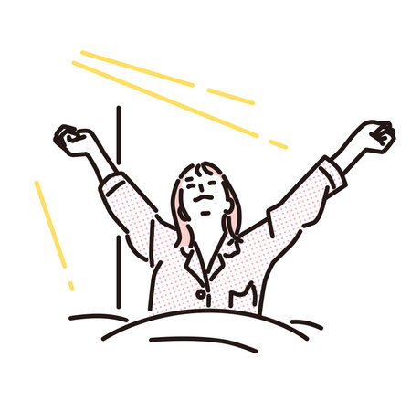 A woman waking up refreshed in the morning sunのイラスト素材