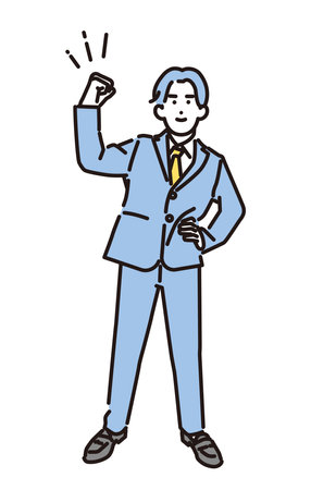 Full body of a businessman making a fist pumpのイラスト素材