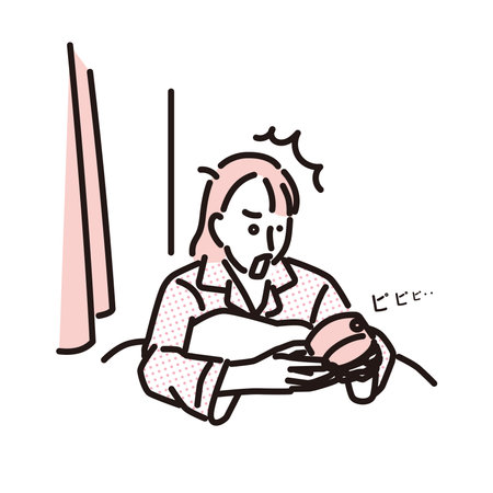 A woman is surprised after oversleepingのイラスト素材