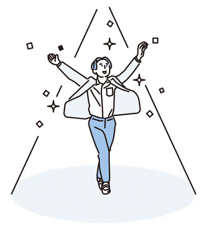 Full body of a smiling businessman in the spotlightのイラスト素材