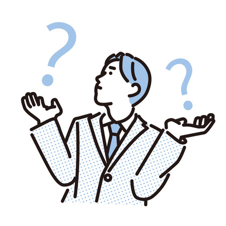 A businessman who is confused and has a question markのイラスト素材