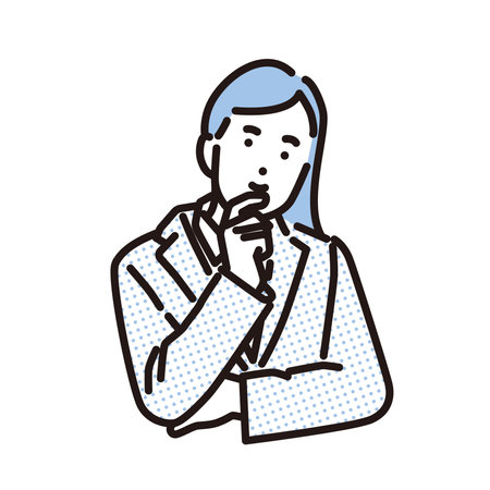 A woman thinking with her arms foldedのイラスト素材