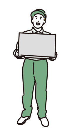 A smiling delivery man handing over a packageのイラスト素材