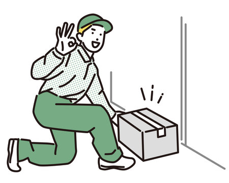 Smiling delivery man giving an OK signのイラスト素材