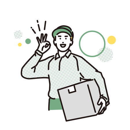 Smiling delivery man giving an OK signのイラスト素材