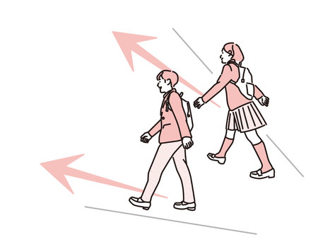 Boys and girls in uniforms on the journey homeのイラスト素材