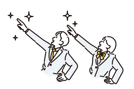 Male and female students pointing to the futureのイラスト素材