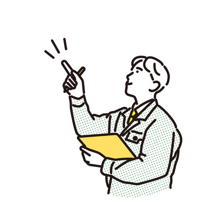 A man in work clothes pointing and checkingのイラスト素材