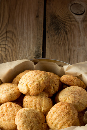Shortbread cookies in box wooden tableの写真素材