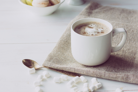 Cup of cocoa with marshmallow vintage selective focusの写真素材