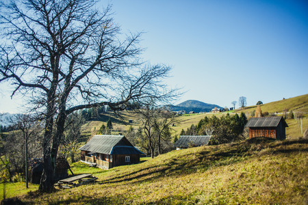 an image of village in a mountainous area in the Carpathiansの写真素材