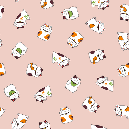 Seamless pattern set a symbol Maneki Neko the attracting cat of good luck with the paws raised up the Japanese traditionのイラスト素材