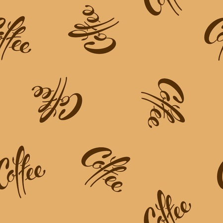 Lettering coffee seamless pattern on a caramel background.のイラスト素材