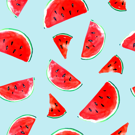 Seamless pattern a juicy fresh sweet summer water-melon on a blue background.