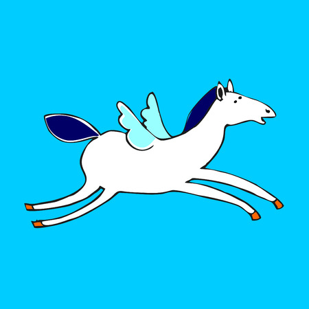 the flying horse Pegasus wings on a blue backgroundのイラスト素材