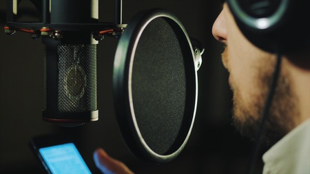 Professional Microphone in recording studio.の写真素材