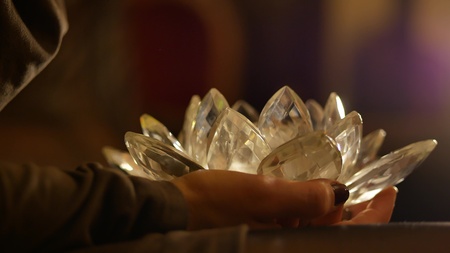 Beautiful clear glass shaped of flower-lotus type.の写真素材