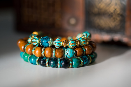 Beautiful bracelets with gemtones and wooden beads.