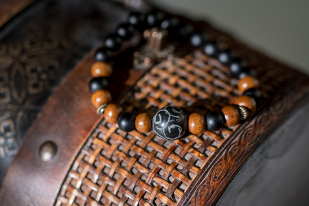 Beautiful bracelets with gemtones and wooden beads.の写真素材