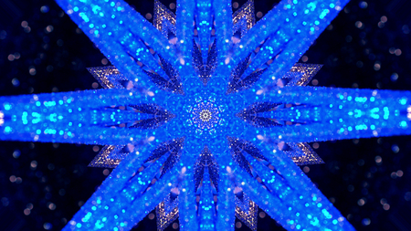 Fractal Noise and Kaleidoscopic. Pattern made with Particle System. mirror prism creating toy effect, with shimmering lights and fast changing mandala shapesの写真素材