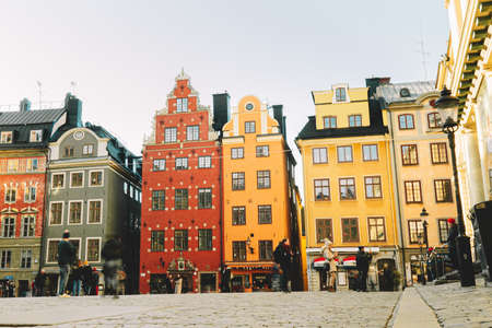 15 February 2020, Stockholm, Sweden. Old town. Colorful houses on square