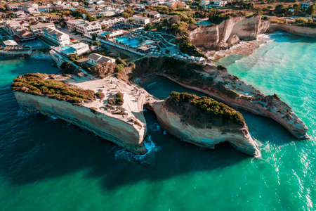 Canal DAmore - Sidari, The channel of Love. Aerial drone view to paradise beach with azure blue sea...