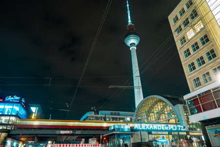 October 2021 - Berlin, Germany. Alexanderplatz with famous TV Television - Fernsehturm tower at...