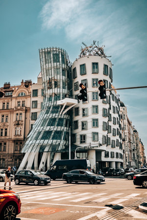 Prague, Czech Republic - July 2022. Amazing Dancing or Fred and Ginger House in european capital. Modern architecture. Deconstructivism example.のeditorial素材