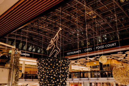 Prague, Czech - December 2023.Christmas decorations in shopping center Palladium