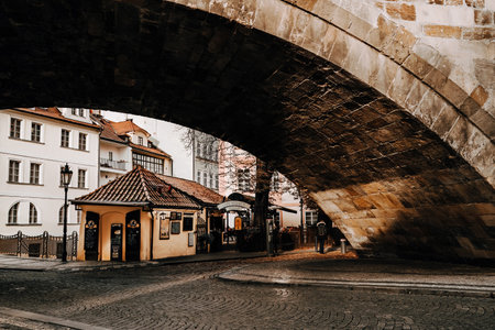 Prague, Czech - November 2023. View under Charles bridge in Prague.のeditorial素材
