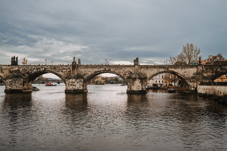Vltava river, Charles Bridge in Prague. Traveling, historic architecture conceptのeditorial素材