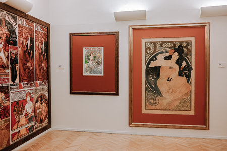 Prague, Czech - March 2023. Alphonse Mucha art exhibition in Central Gallery.のeditorial素材