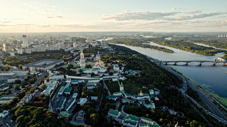 Kyiv, Ukraine - September 2022: aerial drone view to Kyiv-Pechersk Lavra.のeditorial素材