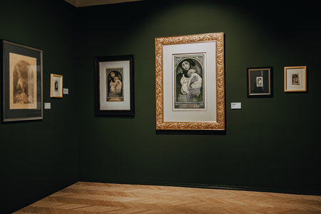 Prague, Czech - March 2023. Alphonse Mucha art exhibition in Central Gallery.のeditorial素材
