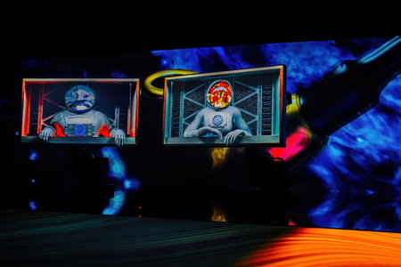 July 2023- Prague,Czechia. Interactive galaxy museum neon exhibition digital artのeditorial素材