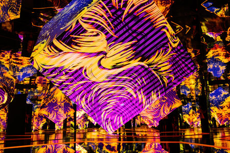 July 2023- Prague,Czechia. Interactive galaxy museum neon exhibition digital artのeditorial素材