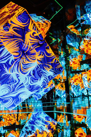 July 2023- Prague,Czechia. Interactive galaxy museum neon exhibition digital artのeditorial素材