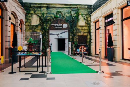 October 2023 - Prague, Czechia. Entrance to Dinosauria Museum, modern exhibition
