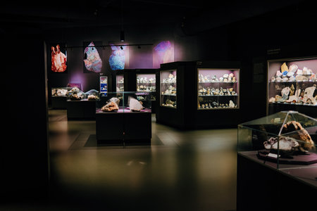 October 2023 - Prague, Czechia. Dinosauria museum, exhibition of crystals, rocksのeditorial素材