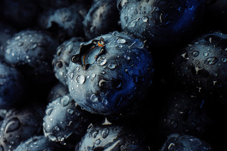 Extreme macro blueberries background. Fresh ripe summer organic berries harvest.の写真素材