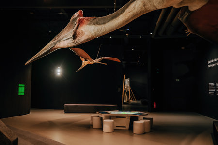 October 2023 - Prague, Czechia. Pterodactyl, pteranodon model in Dinosaur Museumのeditorial素材