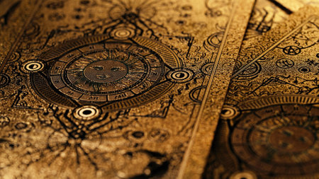 Kyiv,Ukraine - October 2023. Golden tarot deck back sides, consultation on predicting future destiny at tarologist.のeditorial素材