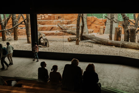 Prague, Czechia - October 2023: Praha zoo interior. Wild animals behind glass.のeditorial素材