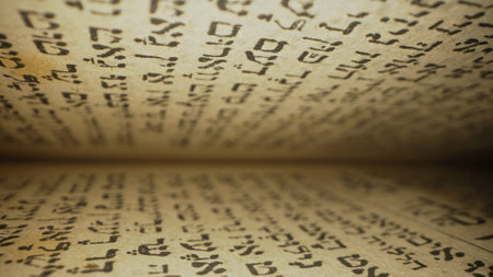 24 February 2024 - Jerusalem, Israel. Hebrew Bible. Exploring sacred jewish heritage scriptures.Revered texts in macroのeditorial素材
