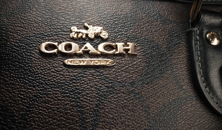 February 2024 - New Your, USA. Coach brand logo. Handbag satchel with monogram