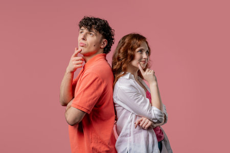 Portrait,curious analyzing woman in green studio.Mindful girl searching solutionの写真素材