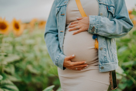 Unrecognizable future mother expecting baby. Health pregnancy, happy motherhood