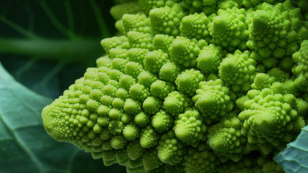 Green Romanesco Cabbage Pyramidal Details in Macro. Roman Cauliflower, superfoodの写真素材