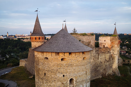 Kamyanets-Podilskiy fortress. Defensive towers of the castle in Ukraine
